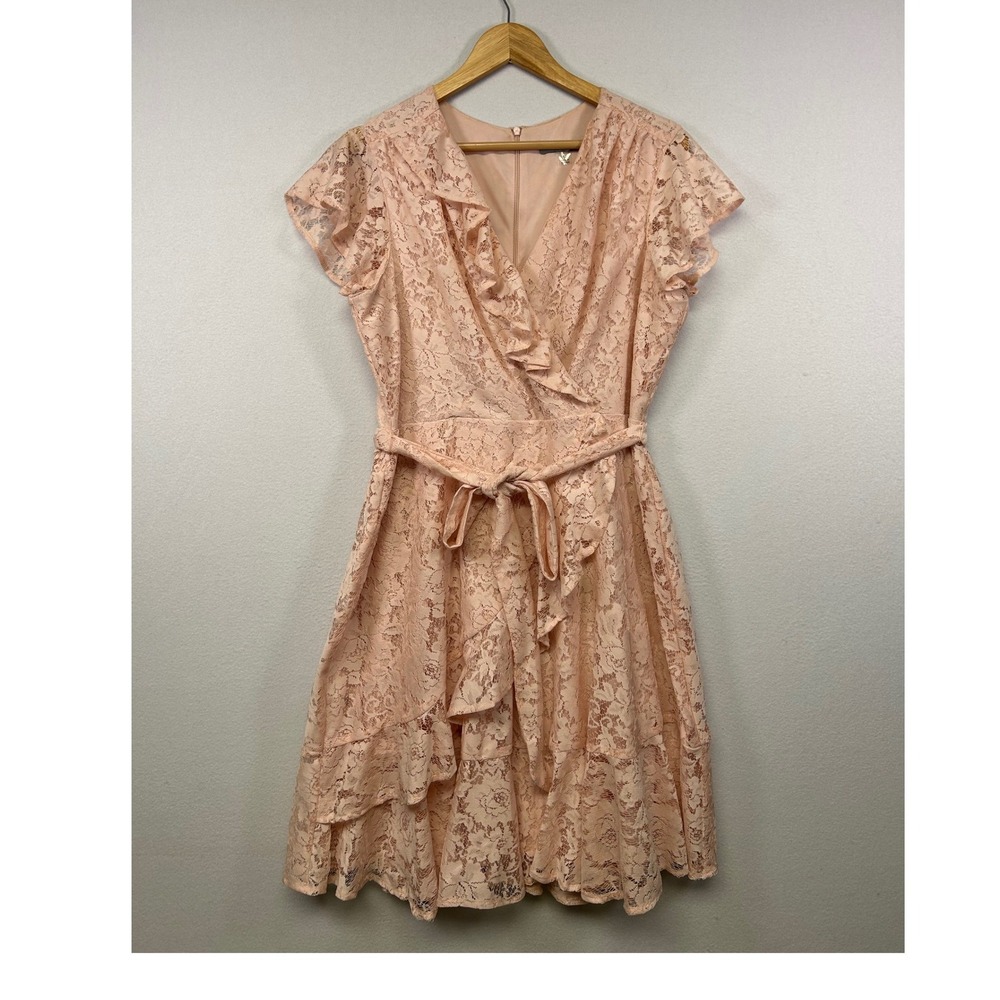 Romantic Coquette Danny and Nicole Women 12 Blush Pink Floral Lace Ruffle Dress